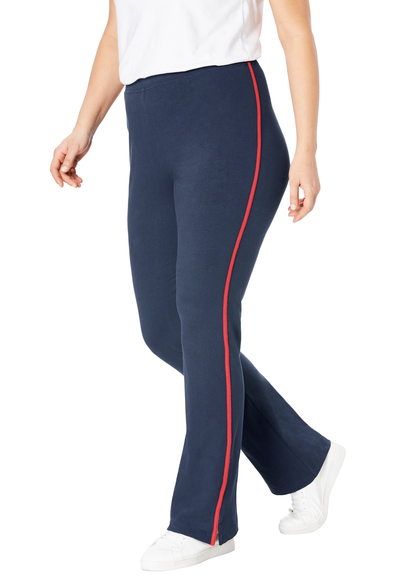 Woman Within Plus Size Stretch Cotton Side-stripe Bootcut Yoga Pant Pants 