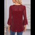 thumbnail image 4 of Blusa Elegante con Volantes para Mujer, 3/4, Cuello Redondo, Doble Capa, , Túnica. Rojo S, 4 of 9