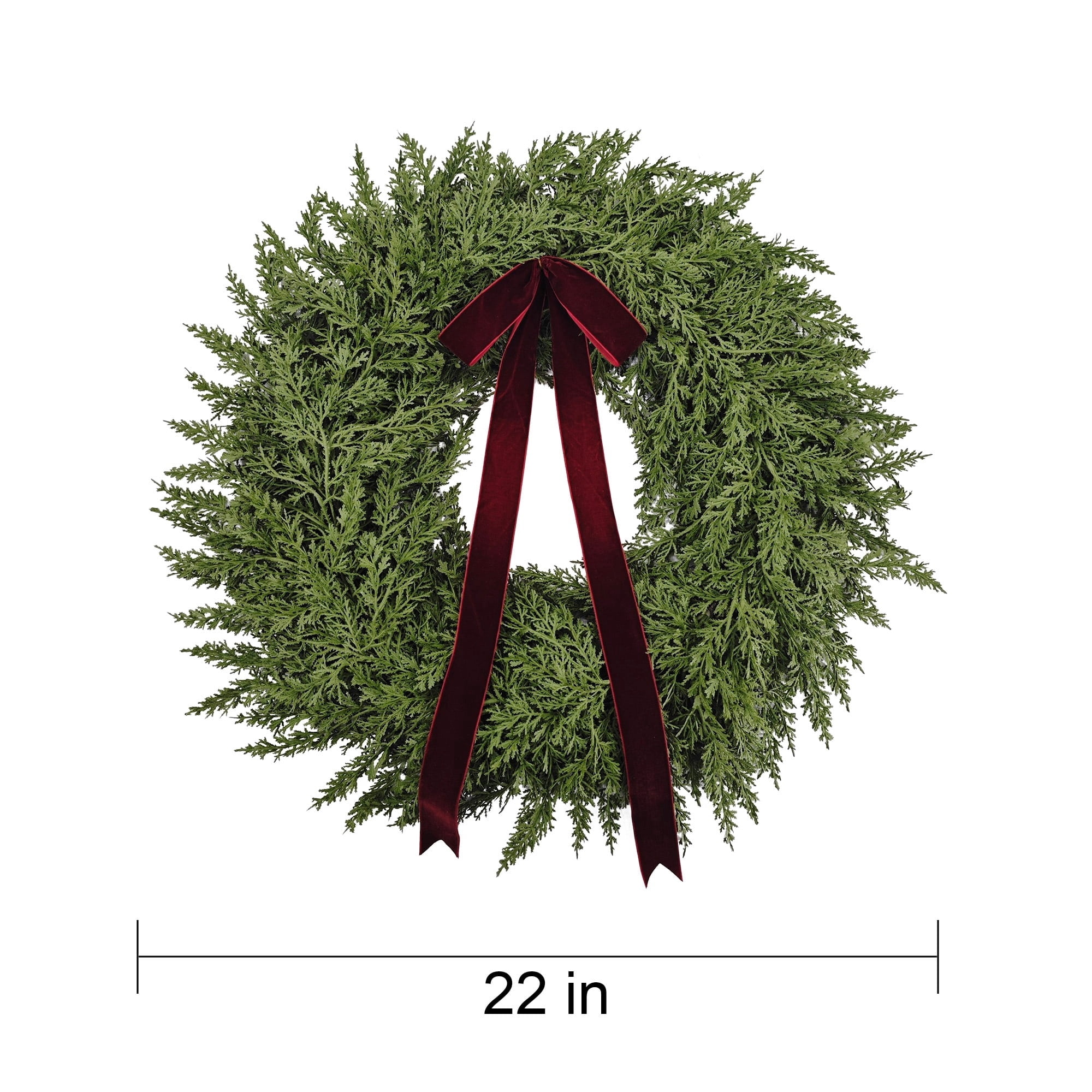 My Texas House Natural Feel Cedar Artificial Christmas Wreath with Bow, Green, 22"