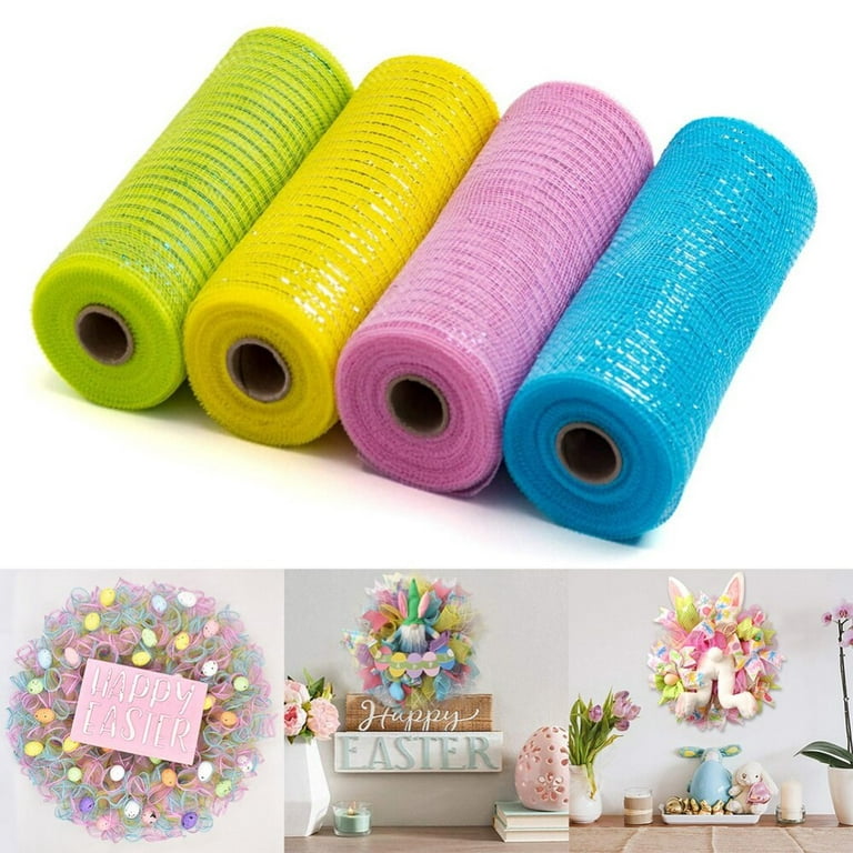 Clearance!!!4 Rolls Poly Burlap Deco Mesh -10 inch Wide Deco Poly Decorative Mesh Ribbon Wrapping Ribbon Rolls for Home Door Wreath Decoration DIY