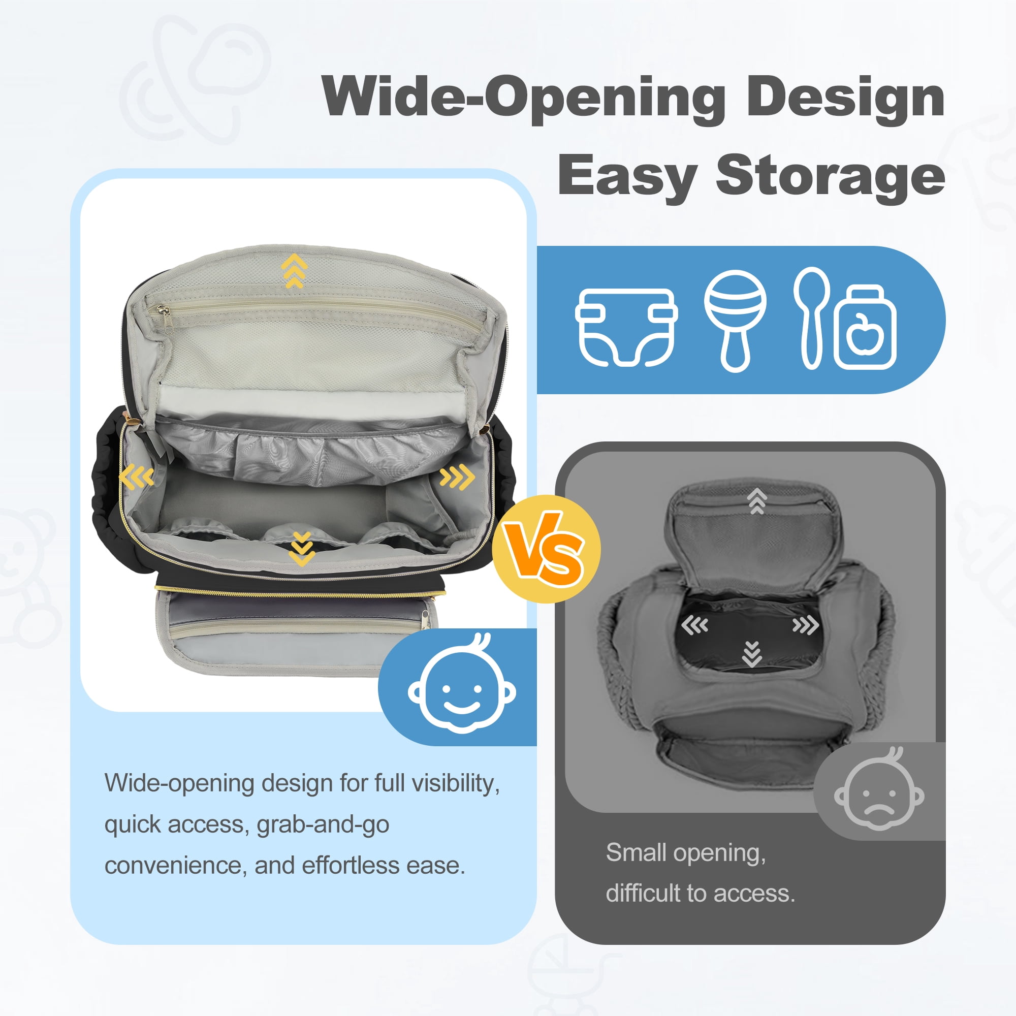 Diaper Bag Backpack, Lightweight Stylish Travel Baby Bag with Portable Changing Pad, Black