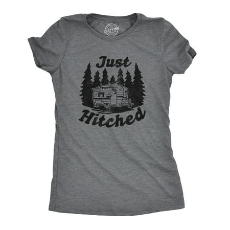 Vintage Just Hitched - Womens Just Hitched Tshirt Funny Newlyweds Camping Tee