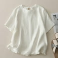 thumbnail image 5 of QUNYINEY Linen Tshirts Shirts for Women Short Sleeve White Casual Tops Loose Crew Neck Ruffle Hem Pullover Classic T-Shirt, 5 of 9