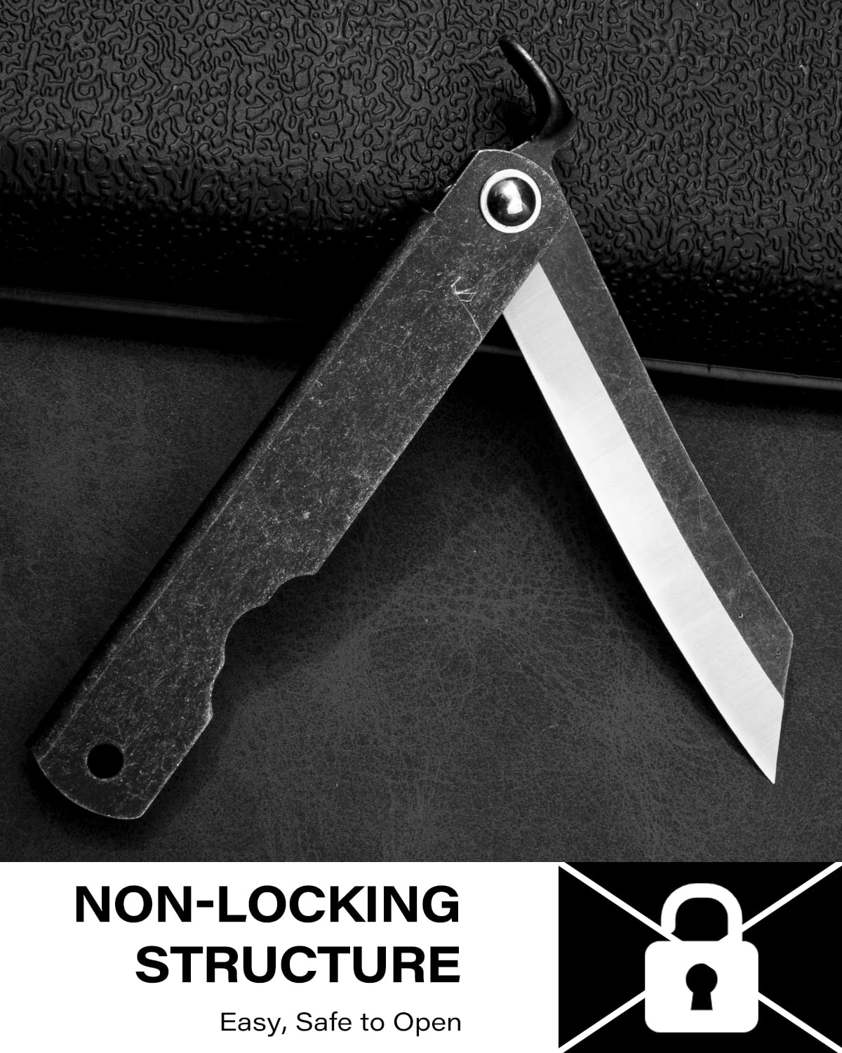 Dispatch 3.6'' Lockless Folding Pocket Knife, 7Cr Blackened Stone-Washed Blade, Stainless Steel Blackened Stone-Washed Handle with Black PU Sheath