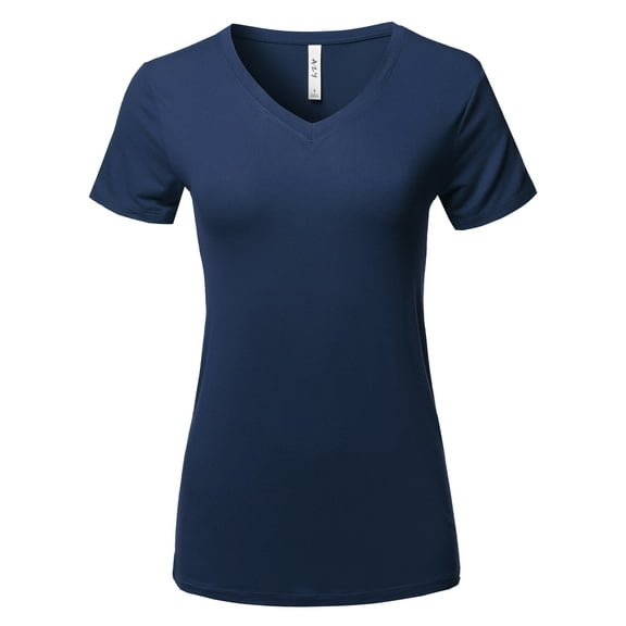 A2Y Women's Basic Solid Premium Rayon Short Sleeve V-neck T Shirt Tee Tops Midnight M