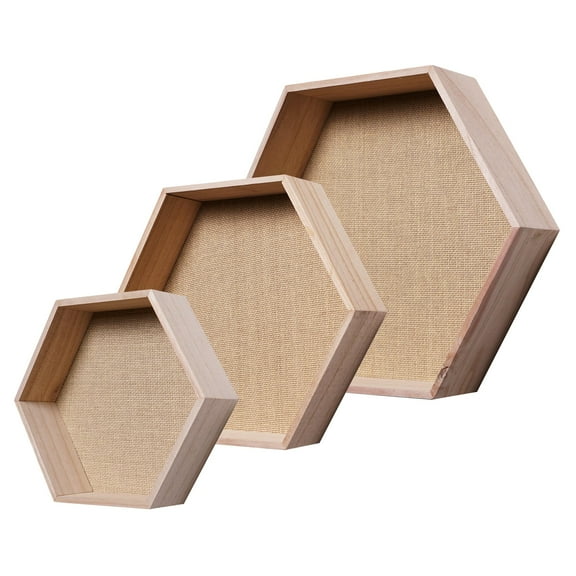 American Art Decor Honeycomb Floating 3-Piece Wood Wall Shelves Set, Brown - 14.9" H x 17.1" L x 4" D