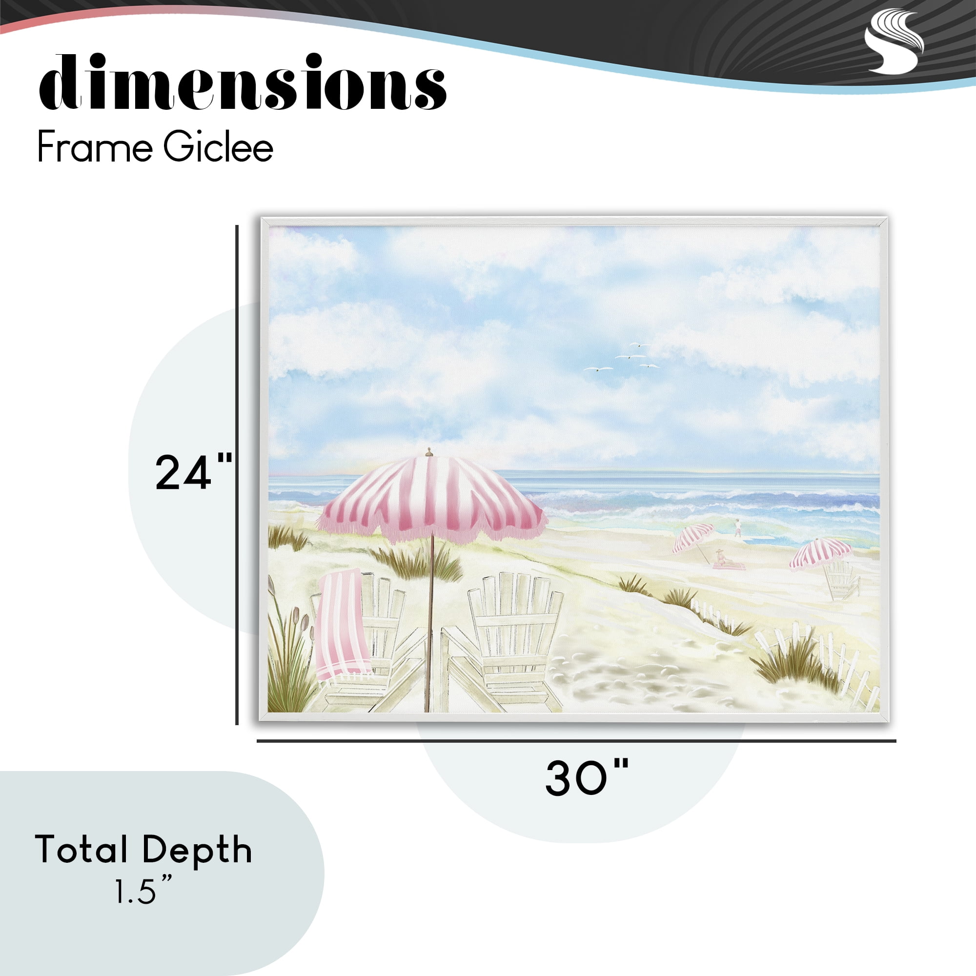 Seascape with Pink Umbrella White Framed Giclee Art, design by Lori Mosley