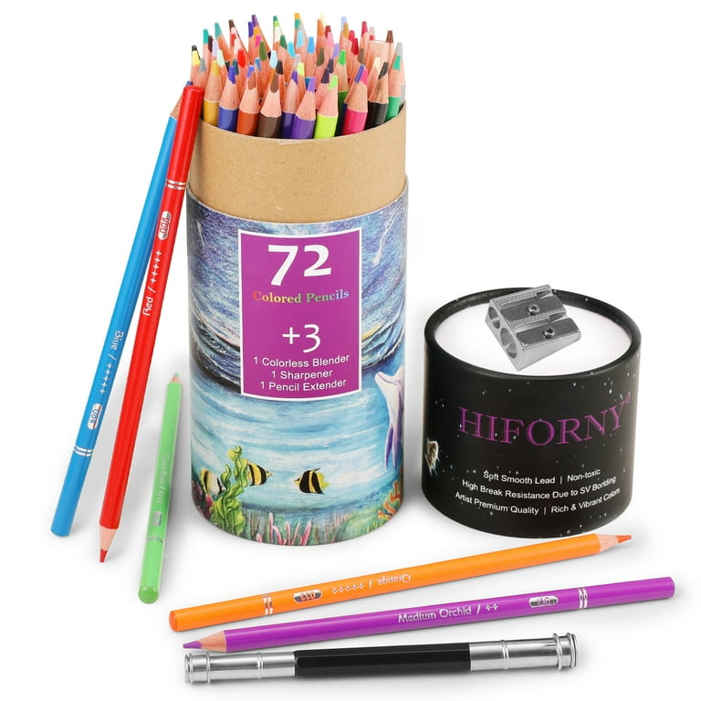 HIFORNY 75 Pack Colored Pencil Set, 72 Colors with Sharpener