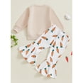 thumbnail image 5 of Toddler Baby Girl Easter Outfit Carrot Embroidered Crewneck Long Sleeve Tops Flare Pants 2Pcs Spring Fall Clothes Set, 5 of 8