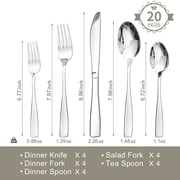 20 Pcs Silverware Set, Modern Flatware Set Service for 4, Mirror Polished, Dishwasher Safe