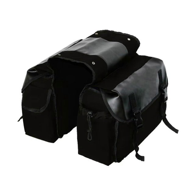 Motorcycle Saddlebag Waterproof Pannier Bag For Cargo Rack Carrier, Double Trunk, Removable Side Pocket, Black
