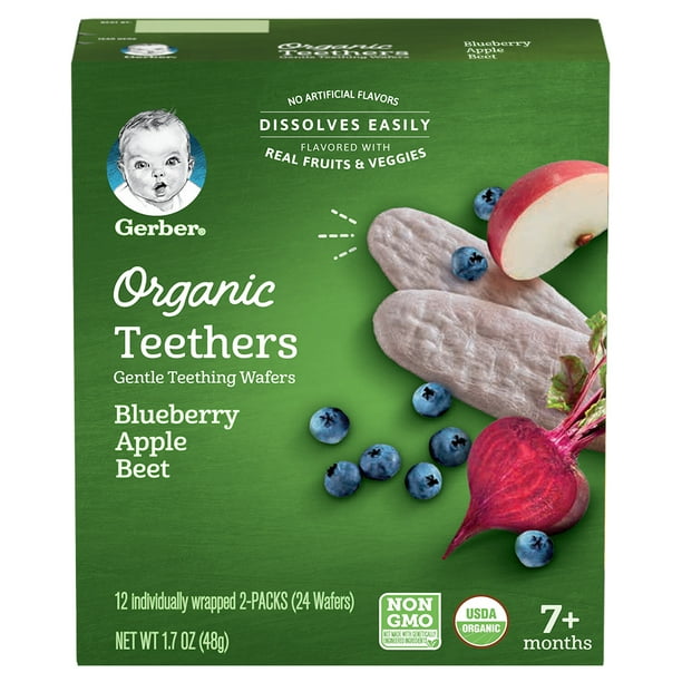 Gerber Organic Teethers Blueberry Apple Beet 12 Count Box (Pack of 6