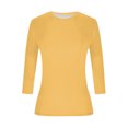 thumbnail image 6 of Women’s Slim Capris Sleeve T-Shirt Round Neck Elastic Basic Tops Fashion Casual Daily Wear,Yellow,3XL, 6 of 7
