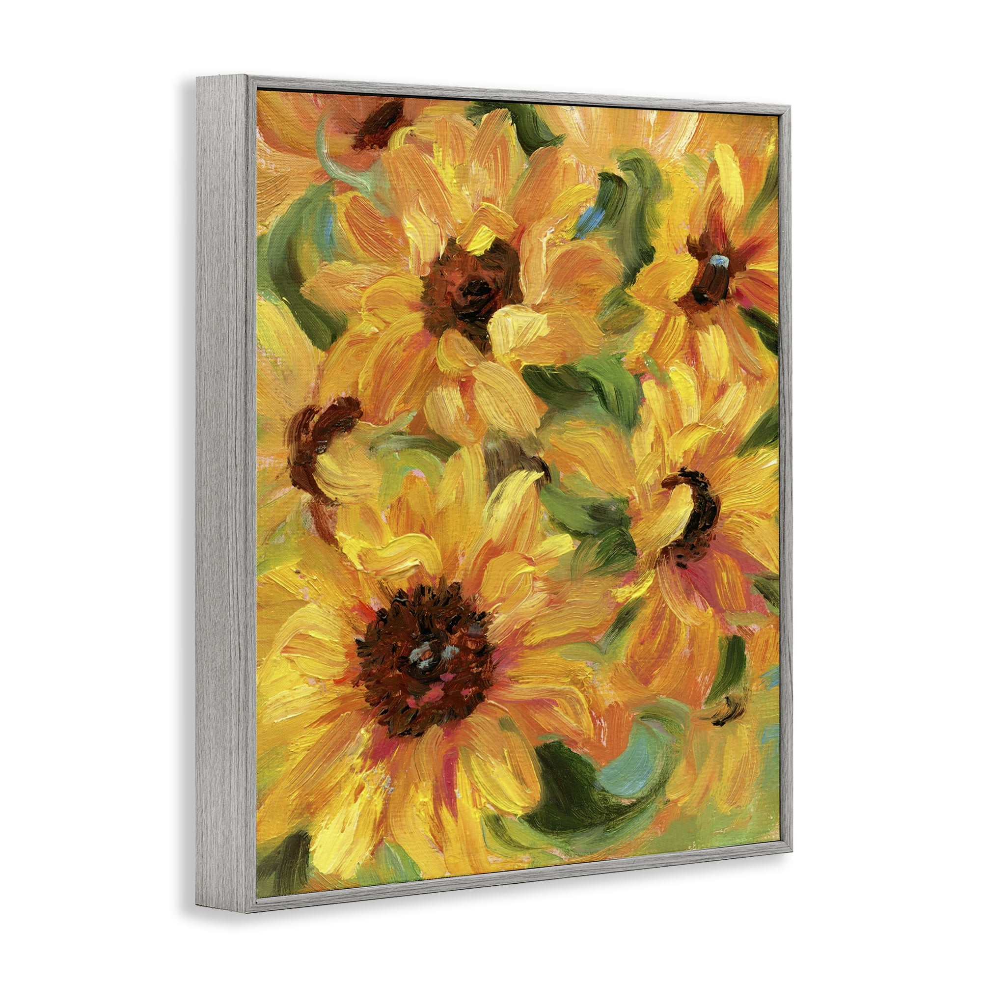 Stupell Industries Sunflower Bunches Pattern Botanical & Floral Painting Gray Framed Art Print Wall Art, 11 x 14
