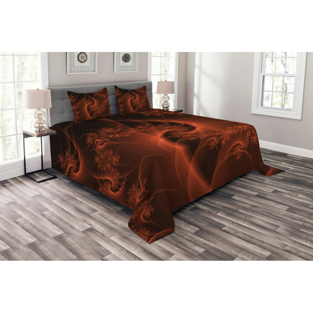 Burnt Orange Bedspread Set King Size, Digital Fractal Image with