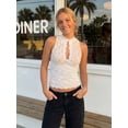 thumbnail image 5 of LMLYSoH Women Lace Tank Tops Slim Fit Cut Out Crewneck Sleeveless Crop Vest Trendy Summer Streetwear, 5 of 8