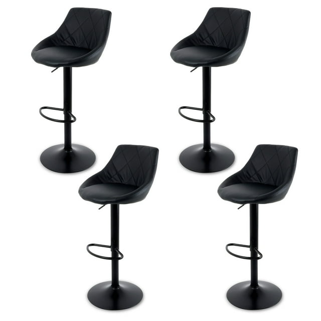 Sillas de Bar para Barra de Cocina con Respaldo y Reposapies de Altura Ajustable Bancos para Bar con Asiento Acolchado Diseño Elegante Set de 4 Piezas Full Black