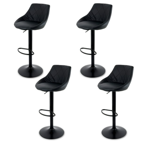 Sillas de Bar para Barra de Cocina con Respaldo y Reposapies de Altura Ajustable Bancos para Bar con Asiento Acolchado Diseño Elegante Set de 4 Piezas Full Black