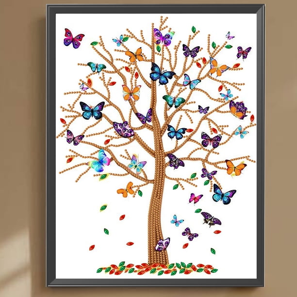 Pintura de diamante 5D DIY Taladro parcial Mariposa Árbol Decoración del hogar Arte Artesanía Hugtrwg Para estrenar