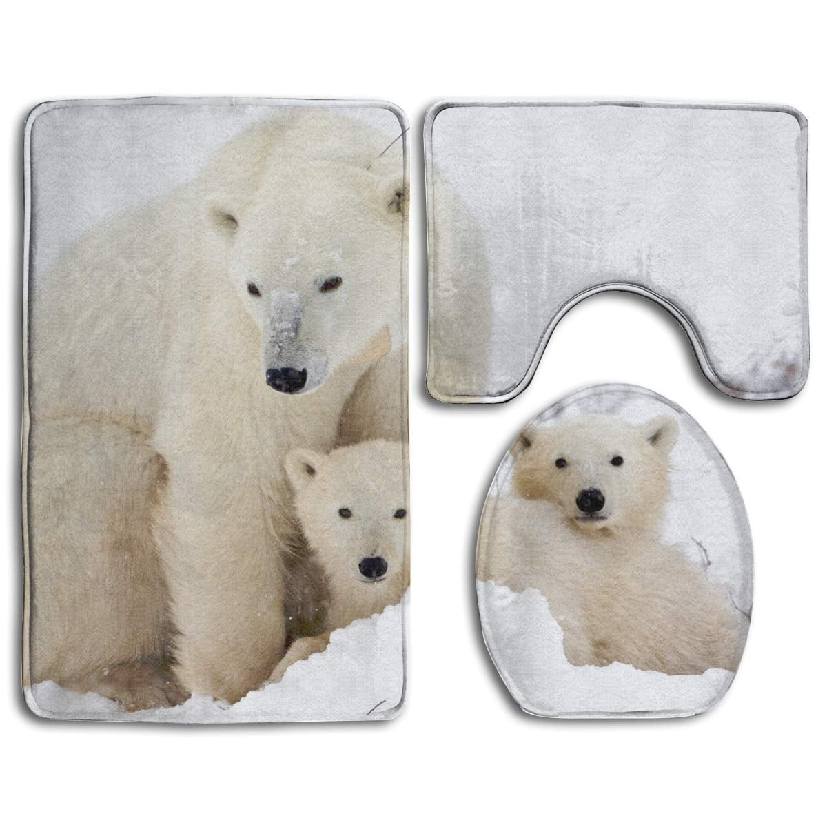 GOHAO Cute Polar Bear 3 Piece Bathroom Rugs Set Bath Rug Contour Mat