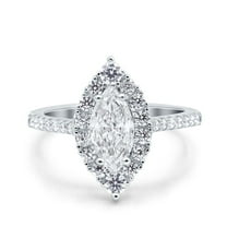 Simulated Cubic Zirconia Size-5 Halo Marquise Art Deco Engagement Wedding Bridal Ring 925 Sterling Silver
