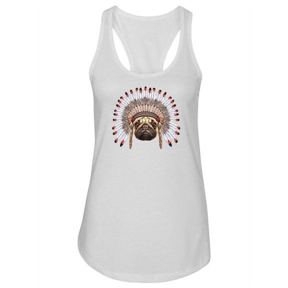 Pug With A Feather Bonnet Tank Women -Image by Shutterstock, Female Small