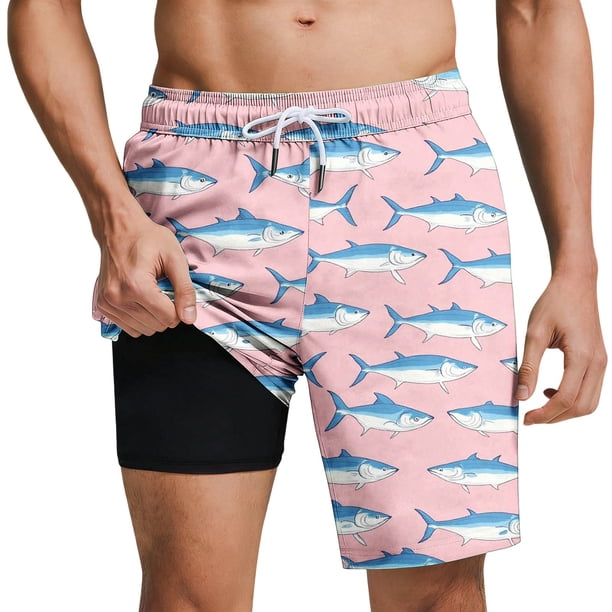 Mens Casual Pantalones Cortos Estilo Hawaiano Impreso Cortos de Playa con Cordón, Bolsillos con Forro Interior para el Verano