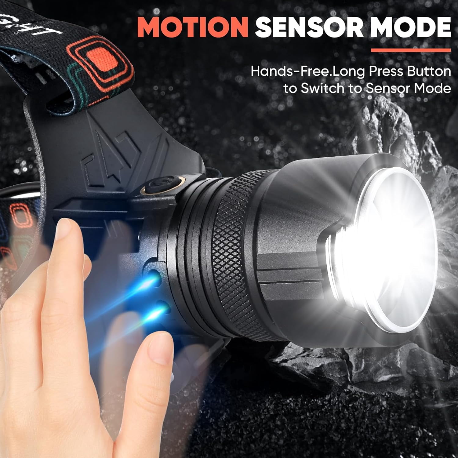 Headlamp Rechargeable,900000LM Super Bright Led Head Lamp With Motion Sensor,10 Modes,125°Adjustable Lights for Forehead,Waterproof Flashlight Adults,Bike,Camping,Zoomable Headband Light