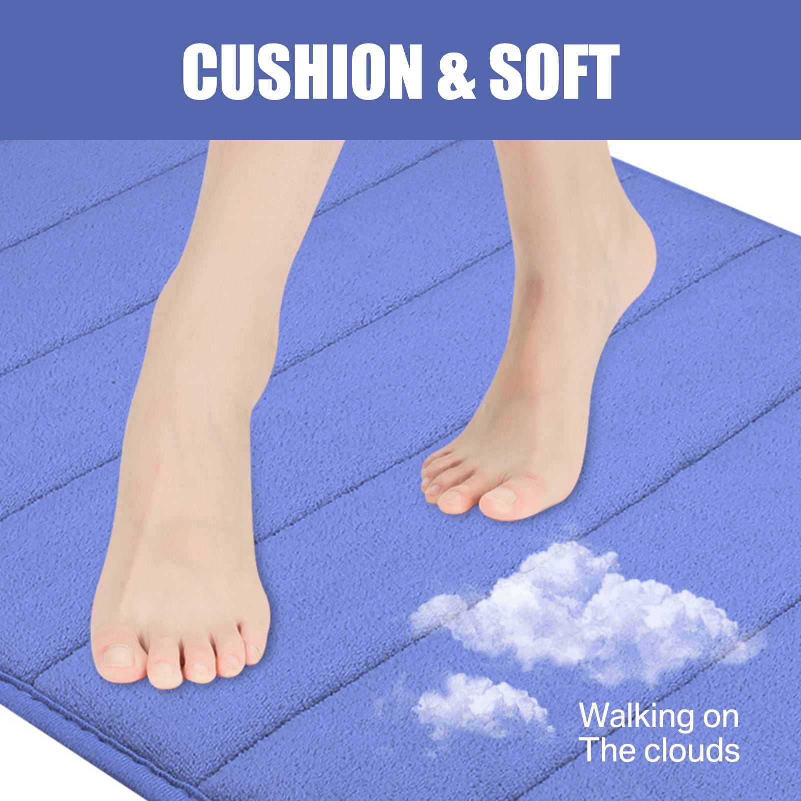 3 Piece Memory Foam Bath Mat Set with U-Shaped Toilet Mat Bathroom Rugs Soft Comfortable Water Absorption Bath Carpet Non-Slip Thick Machine Washable for Kitchen/Living Room(Blue)