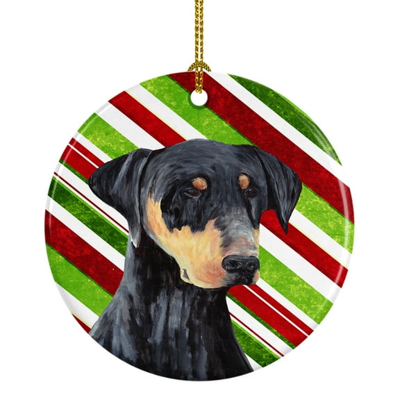 Doberman Candy Cane Holiday Christmas Ceramic Ornament SC9337