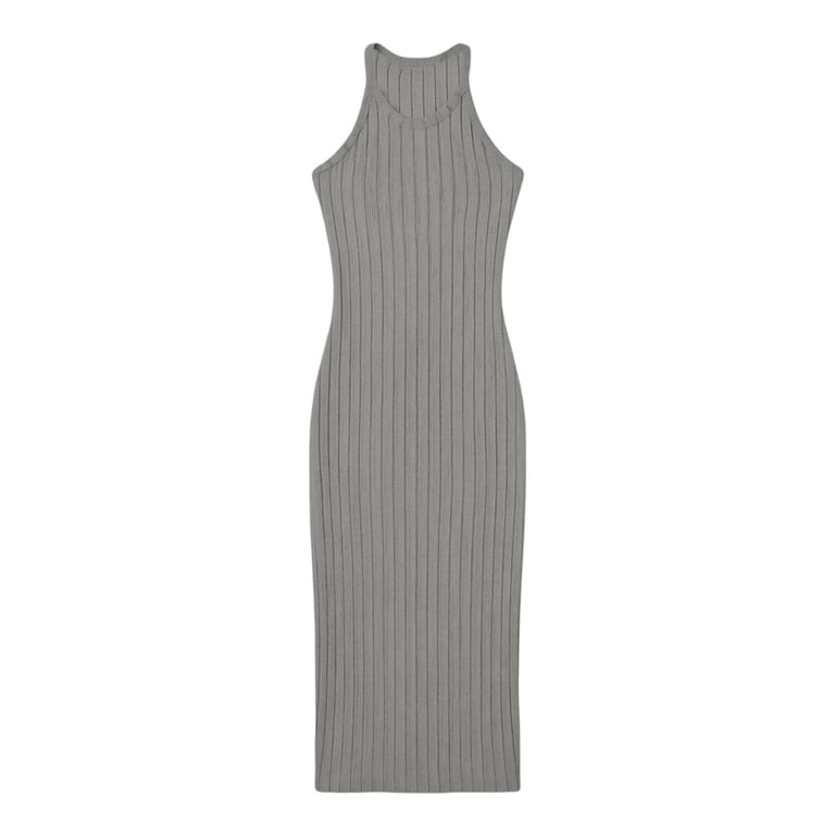 grey bodycon tank dress Iwrich Long Bodycon Dresses for Women Casual Crewneck Sleeveless Stretchy Ribbed Knit Dress Summer Slim Fit Tank Dress Grey L, Women's, Size: Large,
