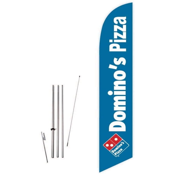 Cobb Promo Dominos Pizza Sky Blue Feather Flag with Complete 15ft Pole kit and Ground Spike