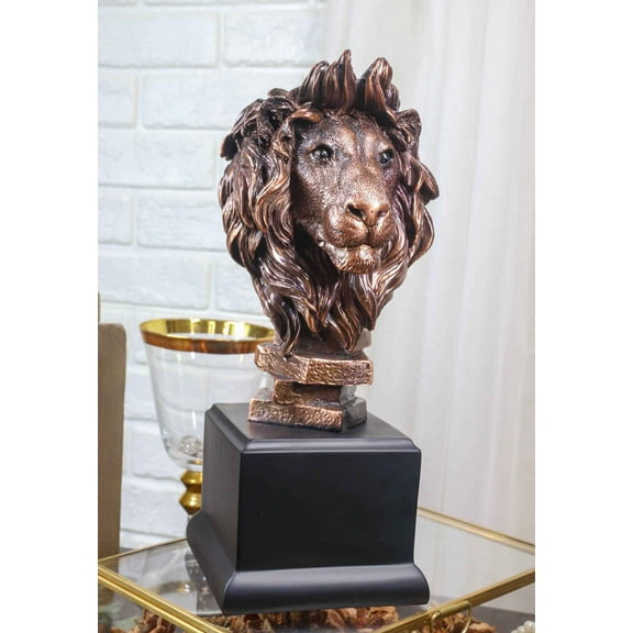 King Of The Jungle African Lion Pride Bust Bronze Electroplated Figurine Statue