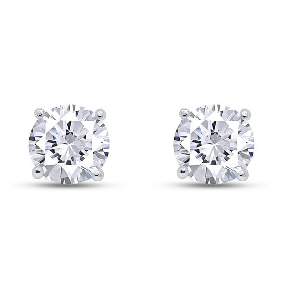 AFFY 4 Carat Round Moissanite Diamond 4-Prong Solitaire Stud Earrings for Women 18K White Gold over Silver