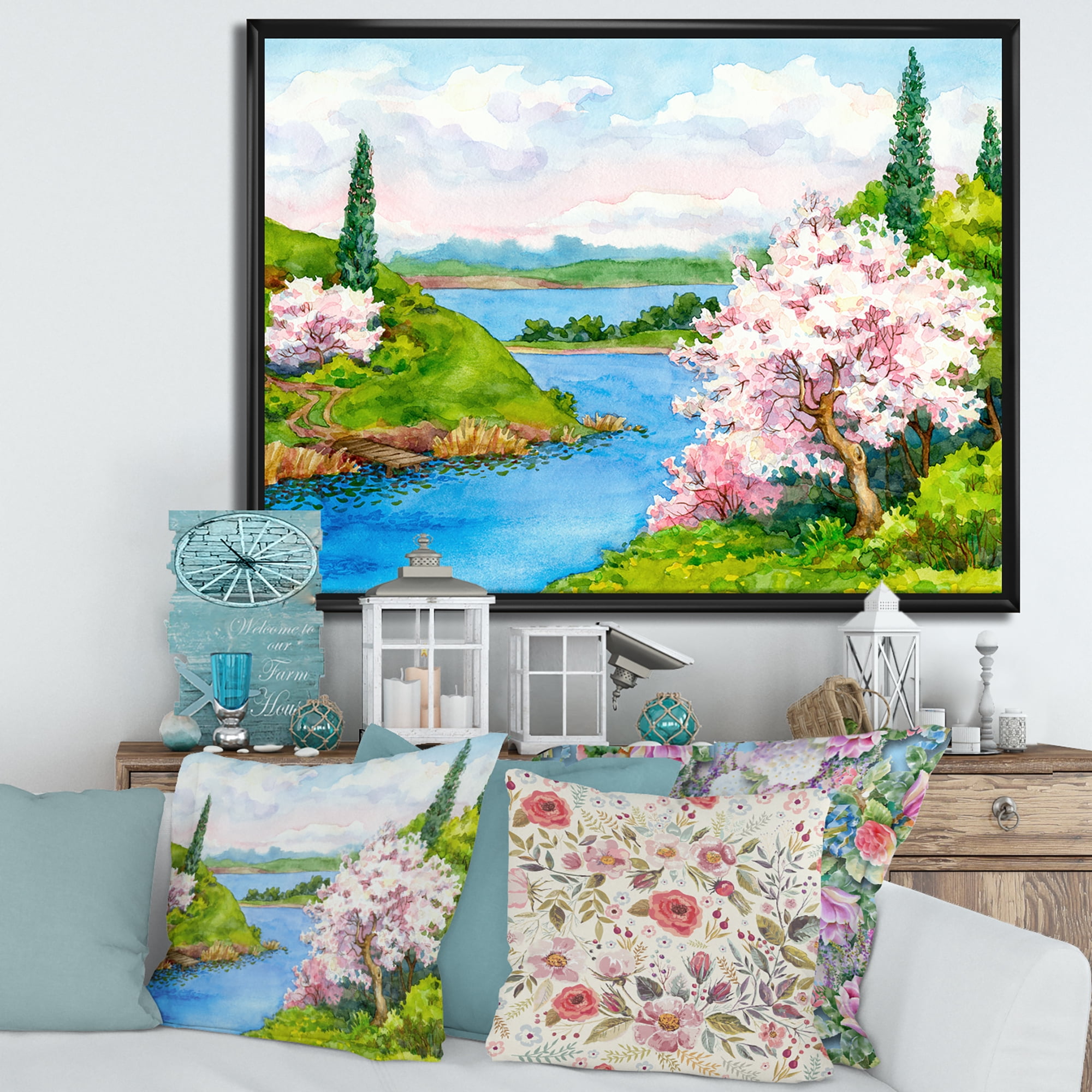Designart 'A Bright Blue Sky Over Spring Landscape' Traditional Framed Canvas Wall Art Print