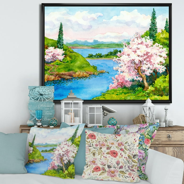 A Bright Blue Sky Over Spring Landscape 20 in x 12 in Framed