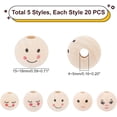 thumbnail image 4 of 100pcs 5 Styles Face Wood Beads 15~18mm Wooden Beads with 4~5mm Hole Spacer Beads Wooden Loose Bead for Angel Head DIY Bracelet Necklace Jewelry Macrame Hair Crafts Christmas Decor, 4 of 9