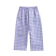 thumbnail image 2 of Cethrio Kids Girls Wide Leg Pants, Cotton Athletic Casual Plaid Summer Pants Light Blue Size 9-12 Months, 2 of 3