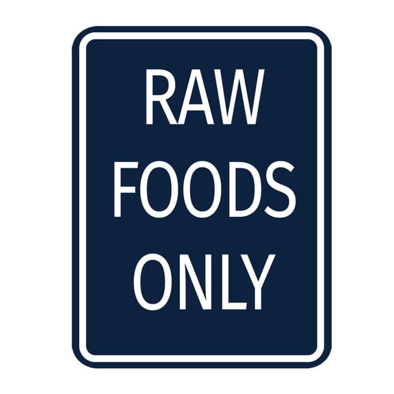 Signs ByLITA Portrait Round Food Preparation Area: Raw Foods Only Door or Wall Sign Durable ABS Plastic | Laser Engraved | Easy Installation | Kitchen | Hygiene Sign (Navy Blue / White) - Large