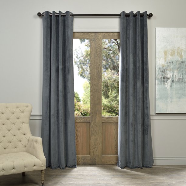Exclusive Fabrics Natural Grey Grommet Velvet Blackout Curtain Panel