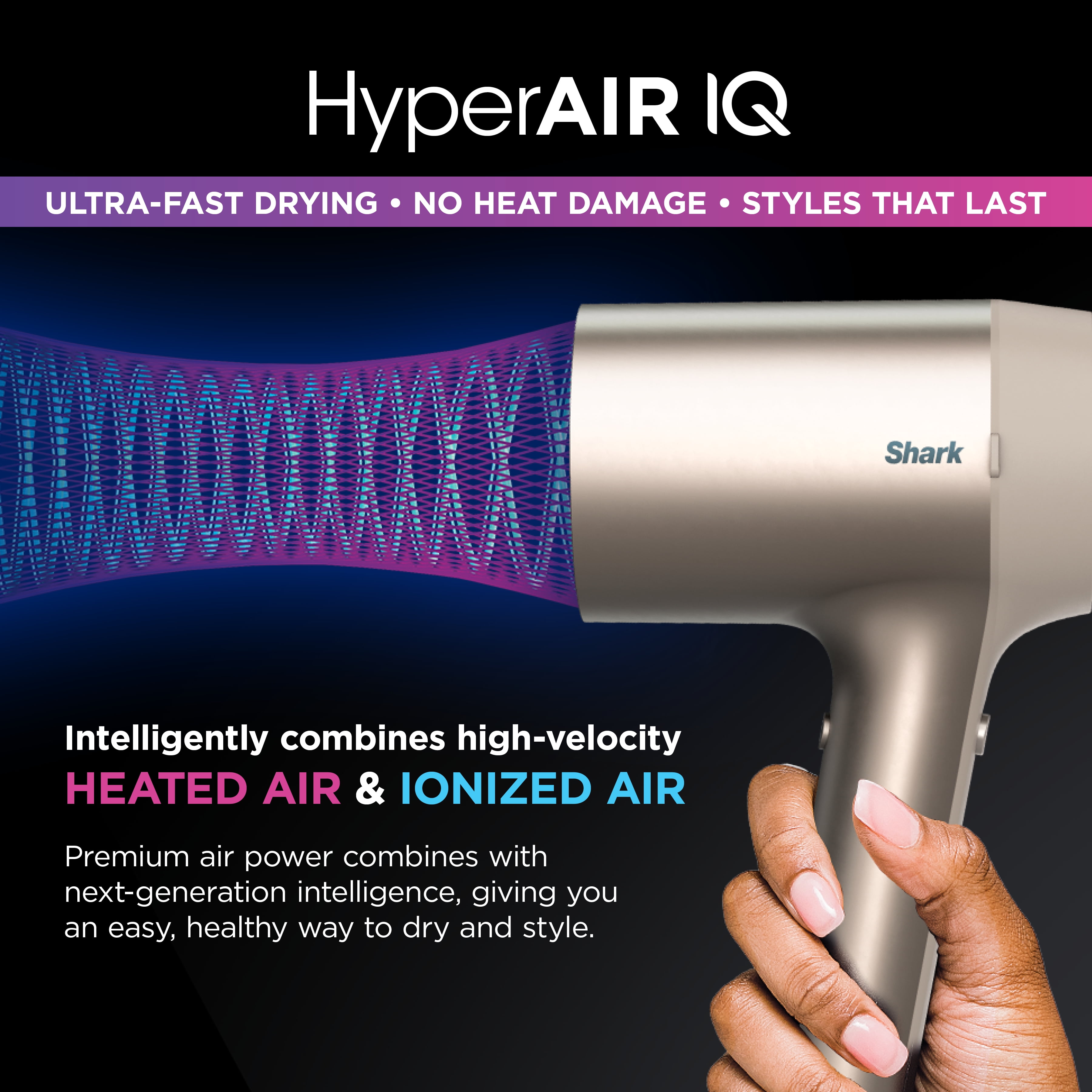 Shark HyperAIR Ionic Hair Dryer with IQ 2-in-1 Concentrator & Styling Brush Attachments, HD112