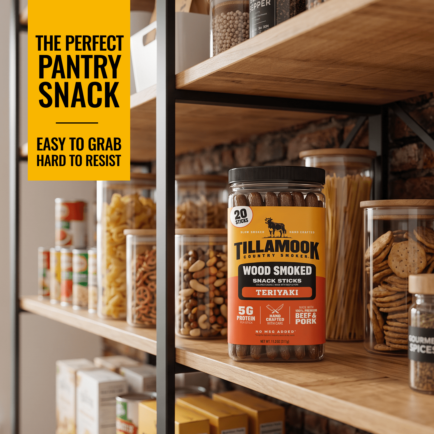 (6 pack) Tillamook Country Smoker Teriyaki Smoked Sausages, 6g Protein per Serving, 11.2 Oz Jar