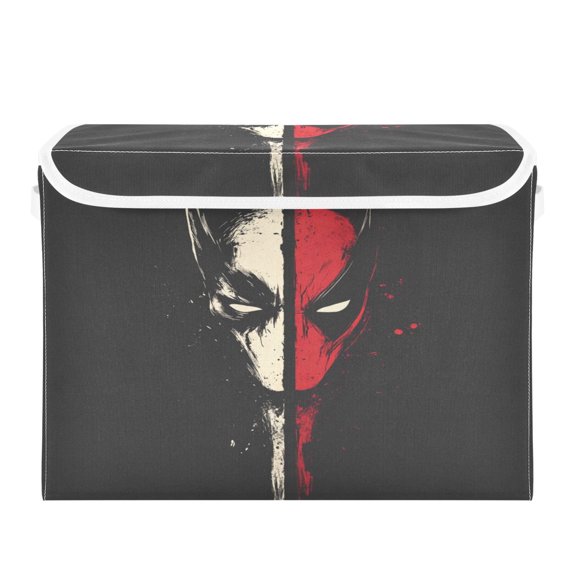 WOBOGO Red and White Mask Large Collapsible Storage Box Flip Lid Fabric Decorative Organizer Container Basket with Handles 16.5×12.6×11.8in