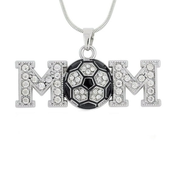 Soccer Mom Pendant Crystal Sports Necklace Woman Anti-Tarnish Silverplated Jewelry 200-A