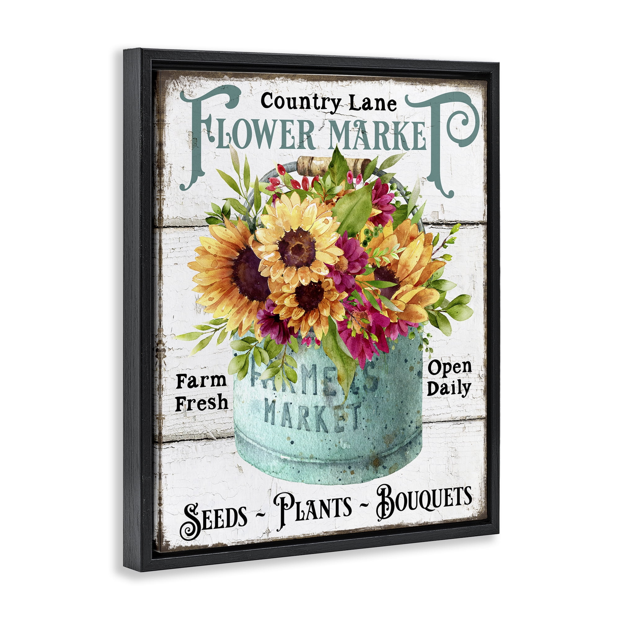 Stupell Industries Country Lane Flower Market Plants & Flowers Painting Black Floater Framed Canvas Art Print Wall Art, 25 x 31