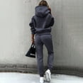 thumbnail image 3 of VIWORLD Casual Hoodie and Jogger Set - Women's Winter Solid Color Sweatsuit for Cold Weather Comfort Dark Gray，L, 3 of 6