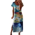 thumbnail image 2 of SMihono Robe Maxi Bohème d'Été pour Femmes Grande Taille Mode Femmes Été Décontracté Manches Courtes Col en V Robe Imprimée Florale Robe de Plage, 2 of 5
