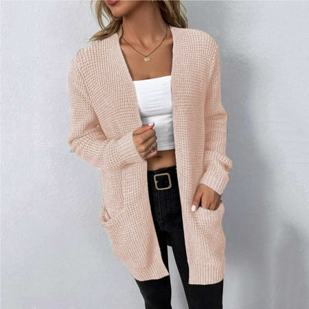

Women S Cardigans Lightweight Soft Breathable Casual Knit Solid Color With Pockets Cardigan Pink L