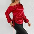 thumbnail image 6 of Aboser Womens Off Shoulder Shirts Trendy Silky Satin Shirt Ruched Long Sleeve Blouses Dressy Casual Party Club Blouse Loose Fits Semi Formal Tops Red L, 6 of 6