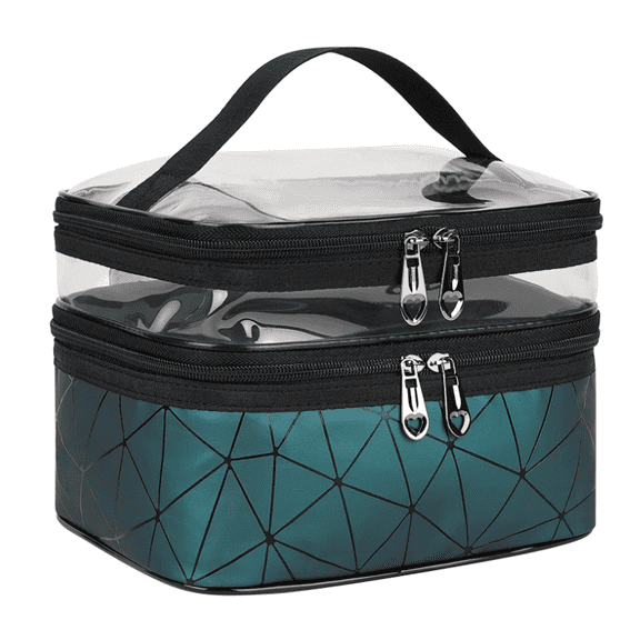 Double Layer Makeup Bag – Large Capacity Travel Cosmetic Organizer, Waterproof TPU Toiletry Bag for Women, Compact Yet Spacious with Clear Top Compartment for Easy Access